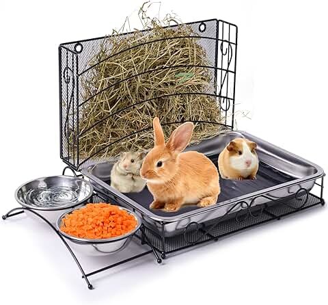 3-in-1 Rabbit Hay and Food Feeder with Water Bowl