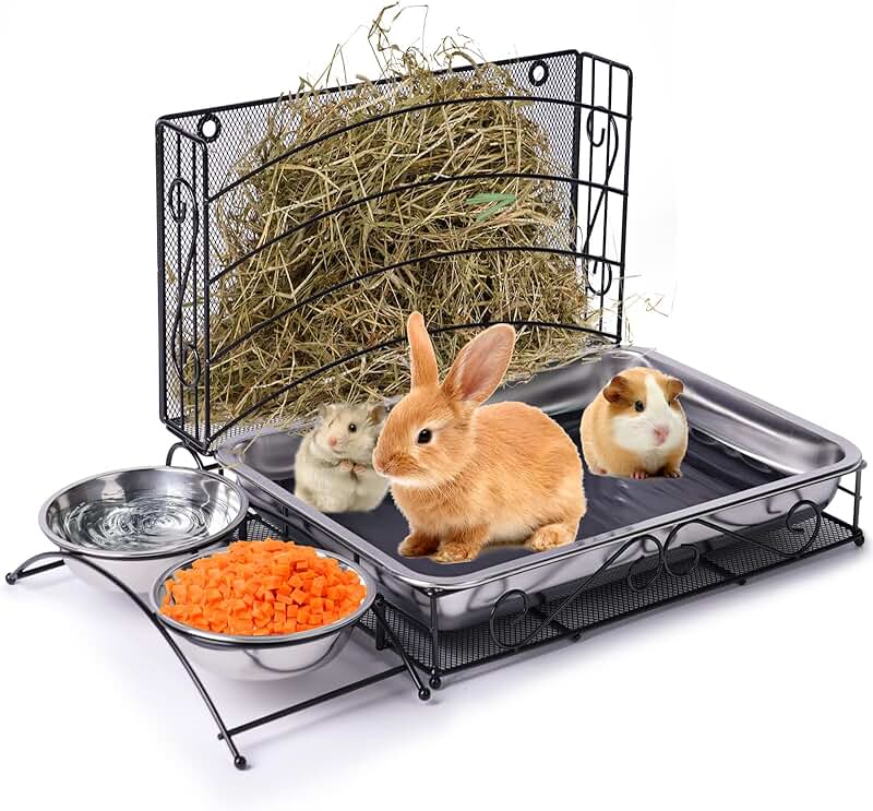 3-in-1 Rabbit Hay and Food Feeder with Water Bowl