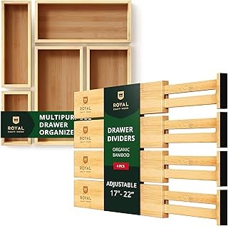Adjustable Bamboo Drawer Dividers, 5 pcs