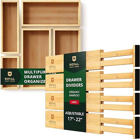 Adjustable Bamboo Drawer Dividers, 5 pcs