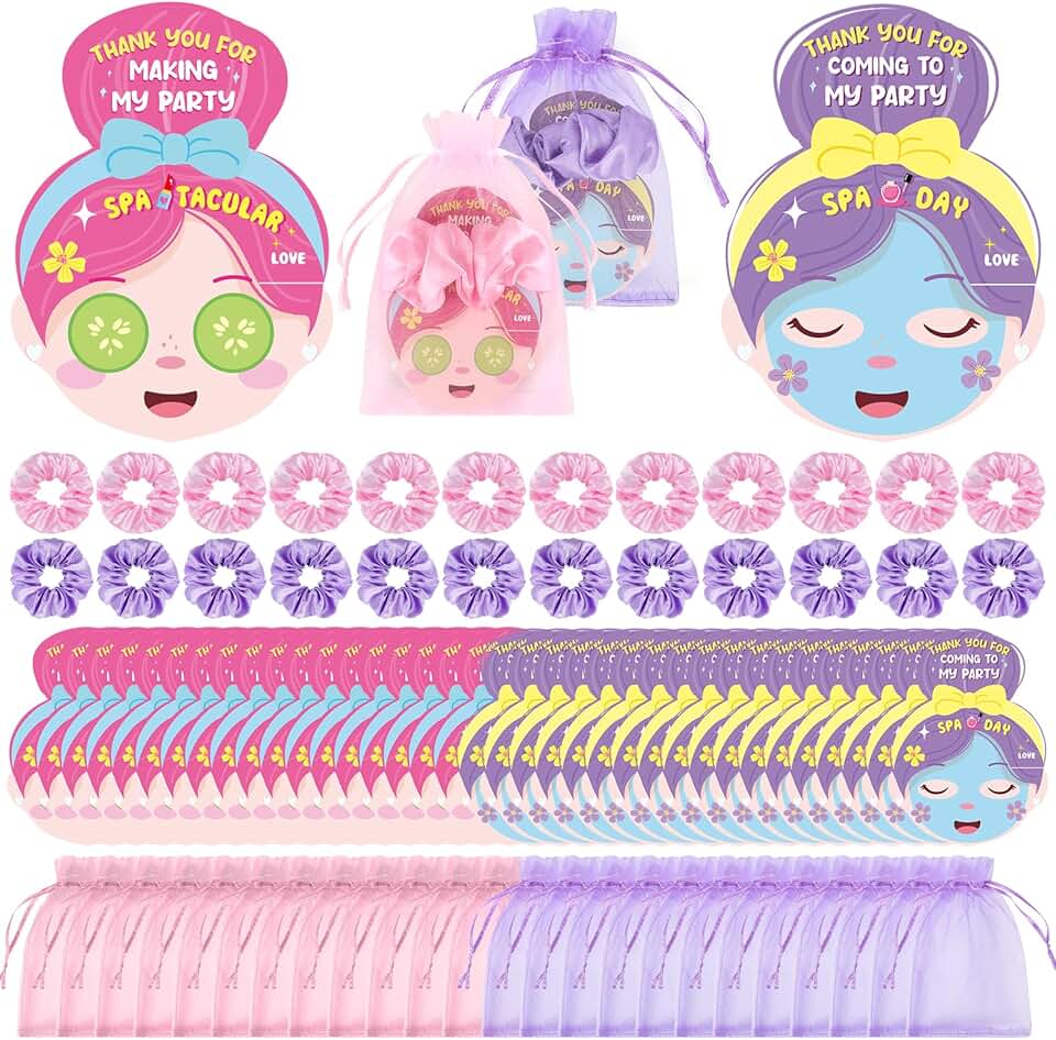 Pink and purple spa party hair scrunchies gift set