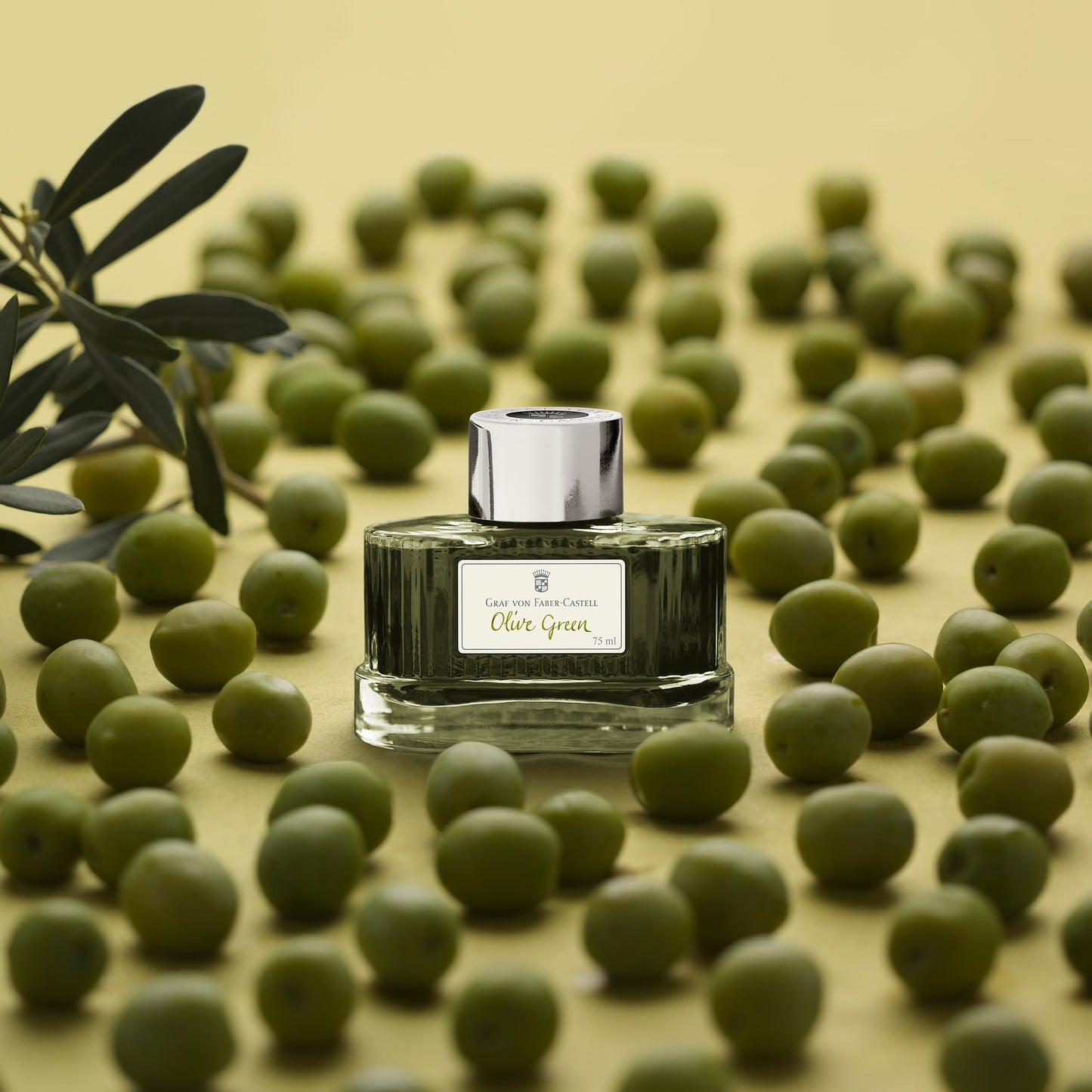 Olive Green Guilloche Art Ink Bottle, 2.5 fl oz