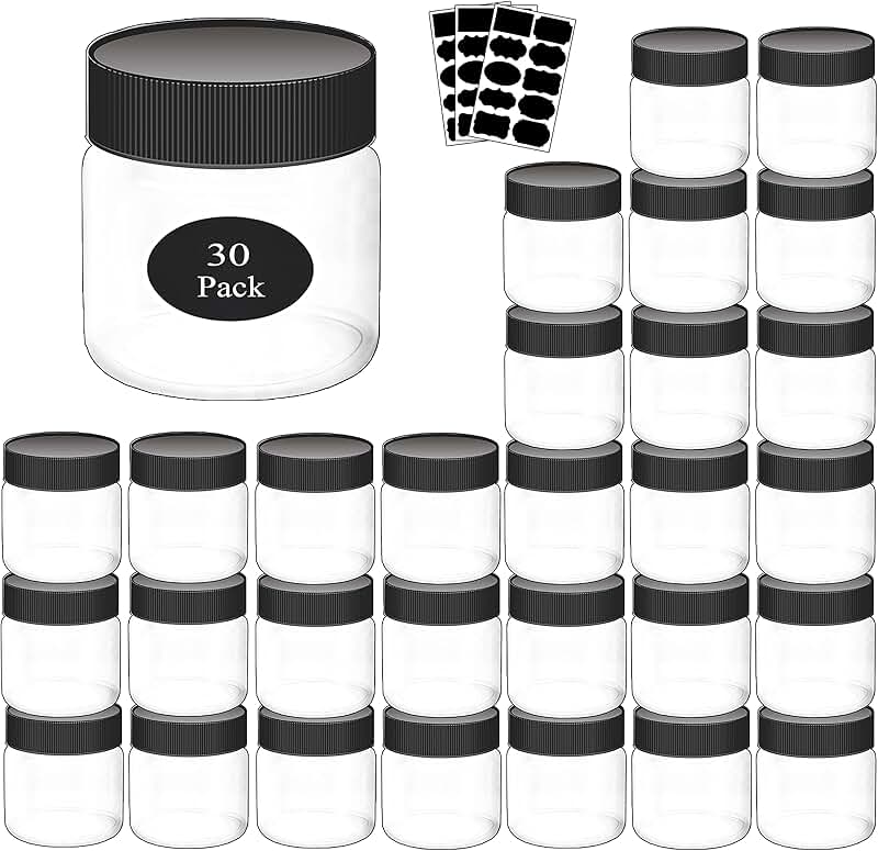 8oz Plastic Jars with Lids, 30 Pack