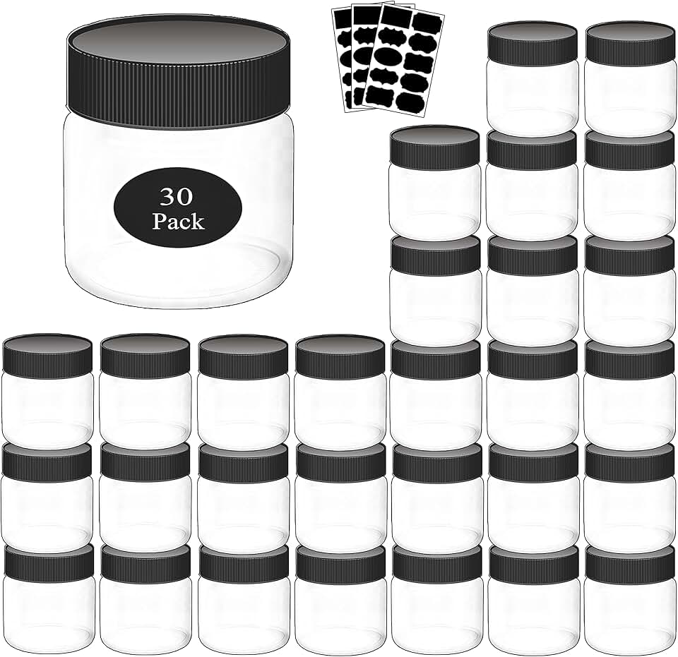 8oz Plastic Jars with Lids, 30 Pack
