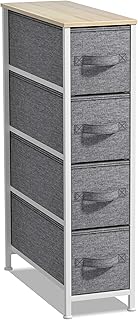Narrow 4-Drawer Dresser with Steel Frame and Fabric Bins