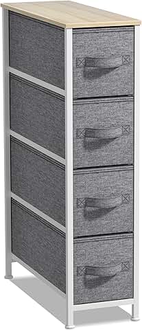 Narrow 4-Drawer Dresser with Steel Frame and Fabric Bins