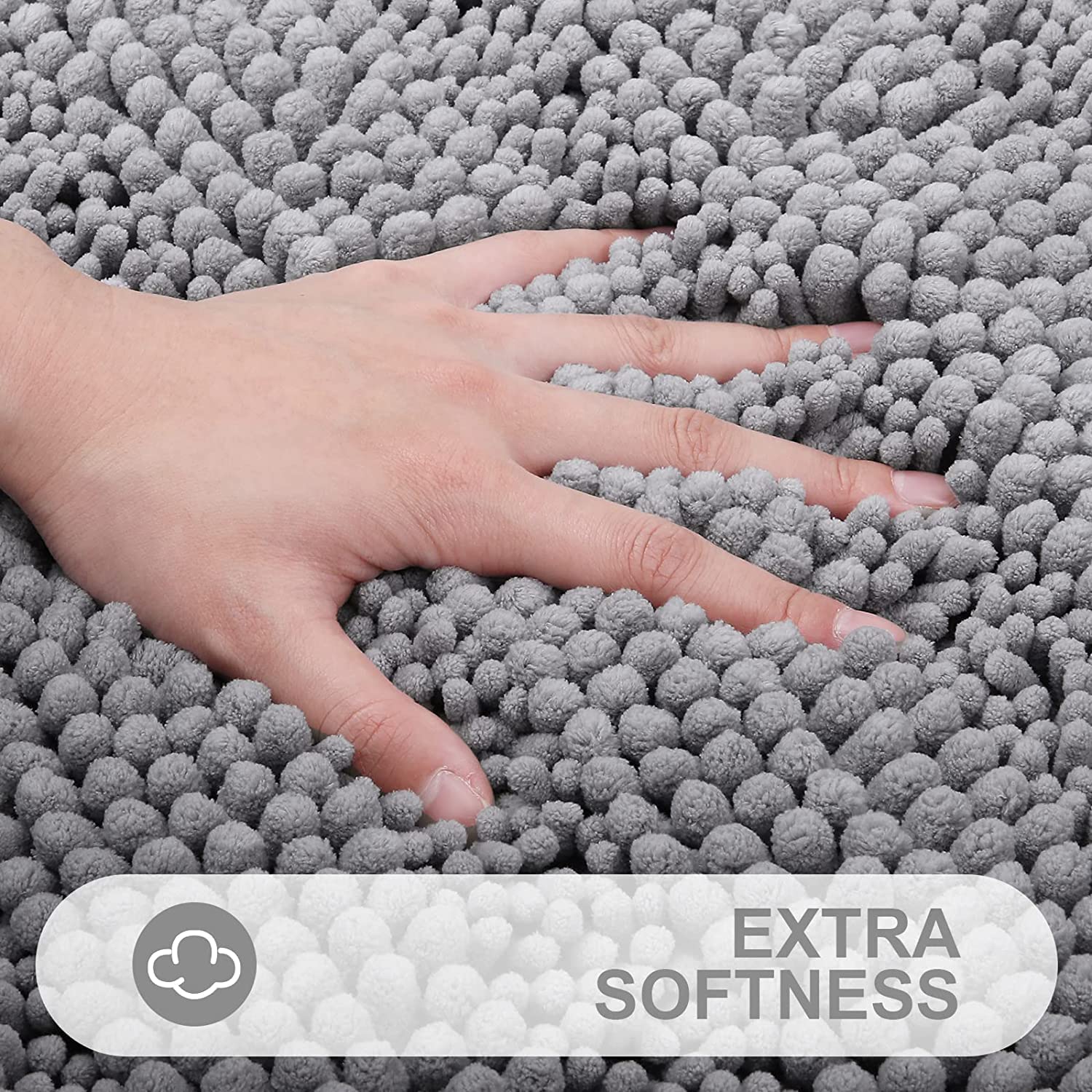 Chenille Striped Bathroom Rug Mat, Extra and Absorbent Bath Rugs, Non- Soft Plush Shaggy Bath Carpet, Machine Wash Dry, Bath Mats for Bathroom, 16x24, Grey