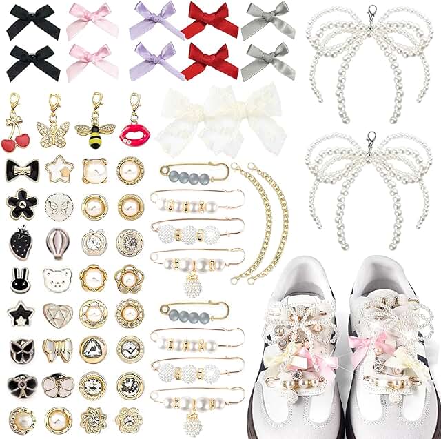 60-Piece Shoe Charms with Pearls and Rhinestones