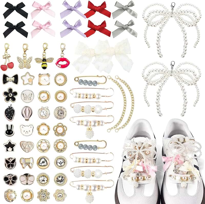 60-Piece Shoe Charms with Pearls and Rhinestones