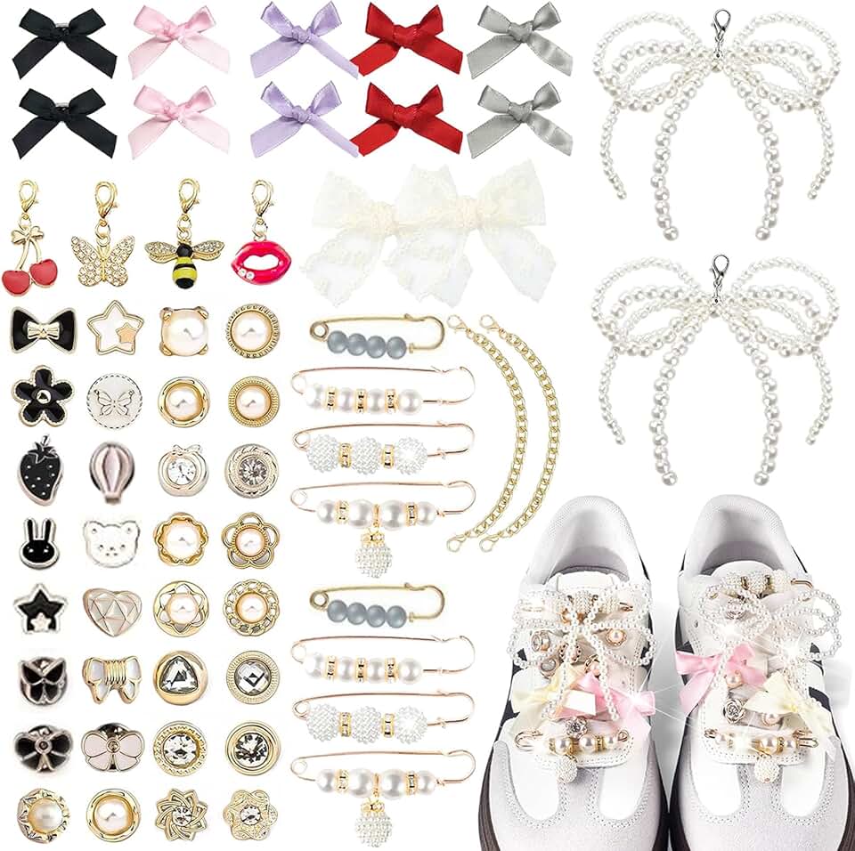 60-Piece Shoe Charms with Pearls and Rhinestones