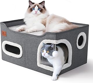 Cute Foldable Cat Bed with Cave and Scratch Pad