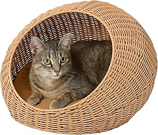Modern Circular Faux Wicker Pet Bed with Washable Cushion