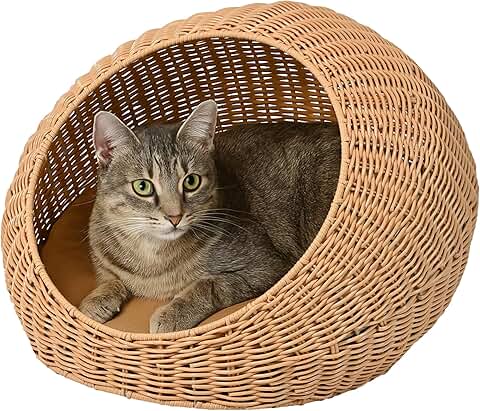 Modern Circular Faux Wicker Pet Bed with Washable Cushion