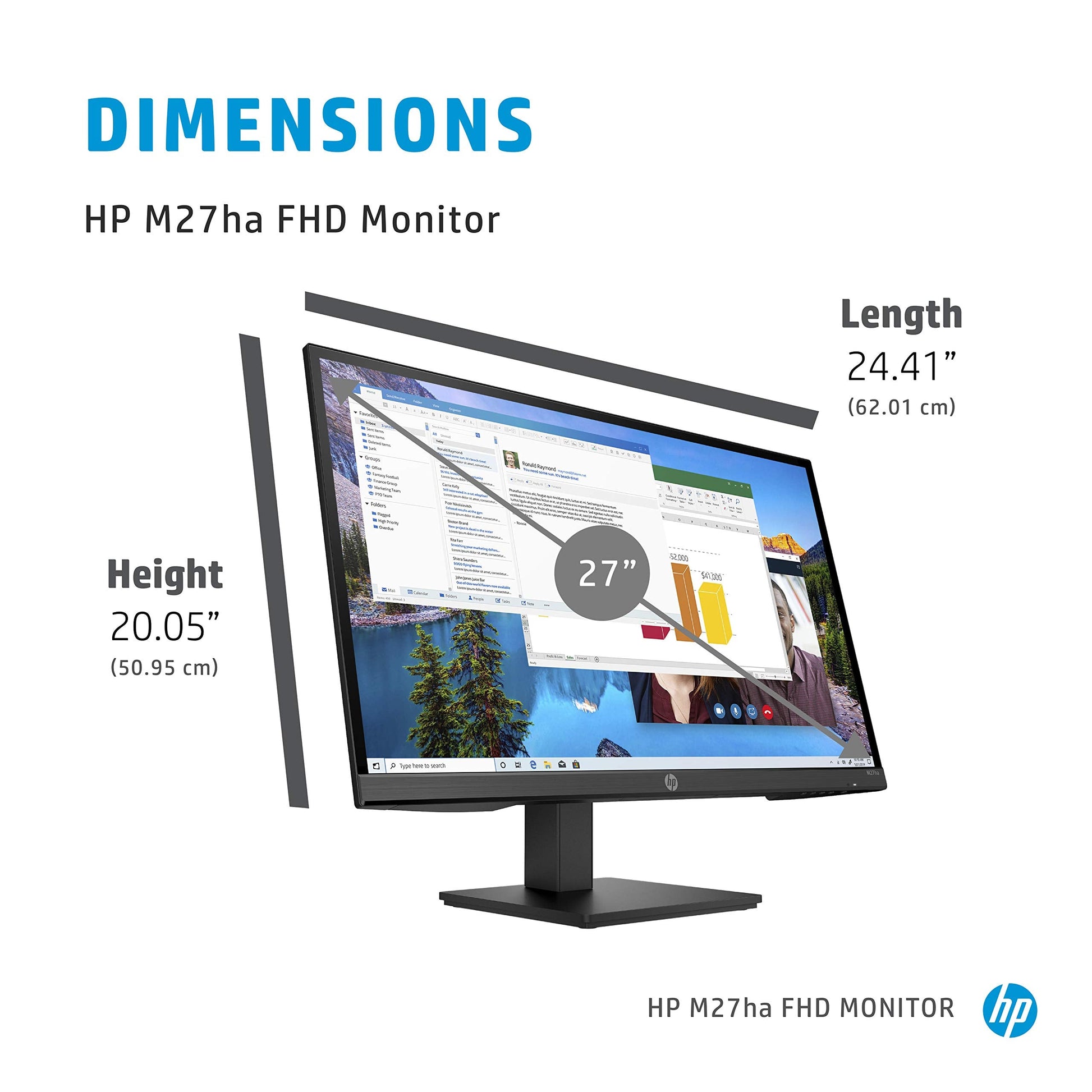 M27ha FHD Monitor-Full HD Monitor(1920 x 1080p)- IPS Panel and Built-in Audio-VESA Compatible 27-inch Monitor Designed for Comfortable Viewing with Height and Pivot Adjustment-(22H94AA#ABA) black