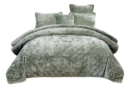 Velvet Dreams Luxurious Velveteen Velour Super Soft Plush Warm Cozy Diamond Tufted Polka Dot Quilted Coverlet Light Pastel Green Bedspread Set, California King