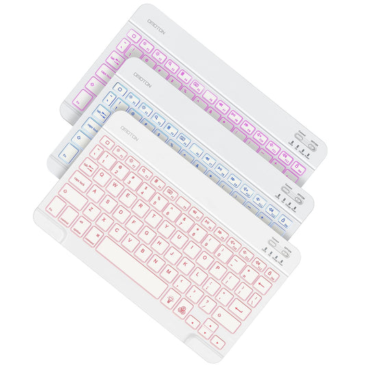 Bluetooth Keyboard, Wireless Rechargeable Keyboard for iPad, iPad Pro, iPad Mini, iPad Air with Illuminated LED (White)