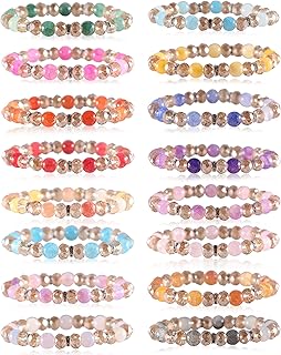 Set of 16 Colorful Beaded Crystal Bracelets for Women