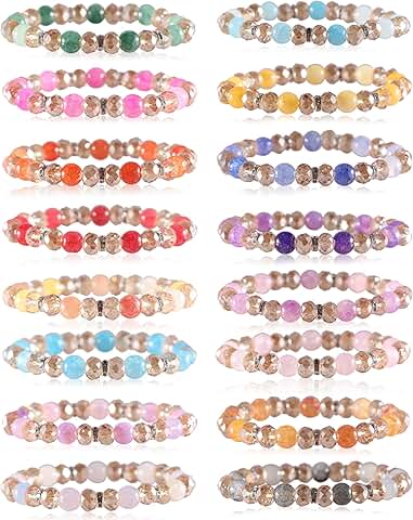Set of 16 Colorful Beaded Crystal Bracelets for Women