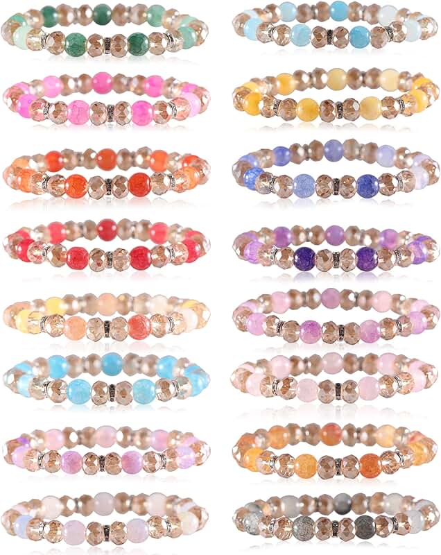 Set of 16 Colorful Beaded Crystal Bracelets for Women