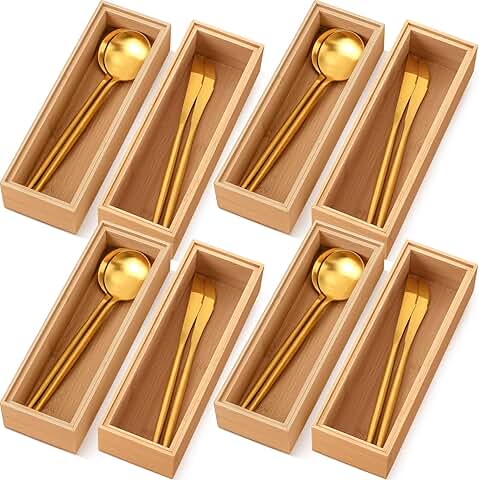 8-Piece Bamboo Drawer Organizer for Kitchen Utensils