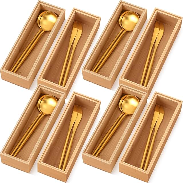 8-Piece Bamboo Drawer Organizer for Kitchen Utensils