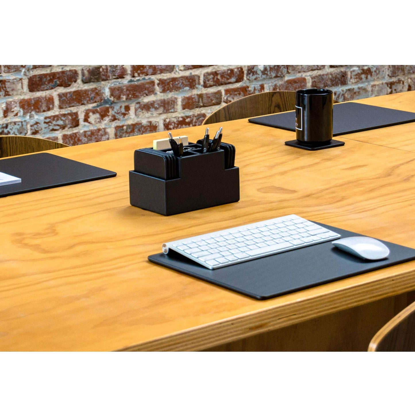 Black Leather Coaster Set with Holder