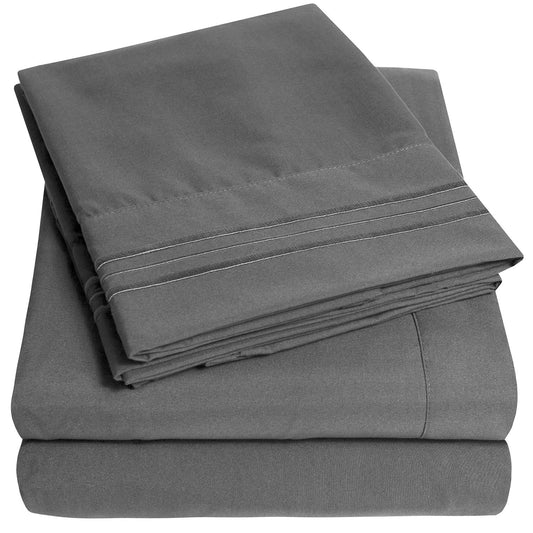 1500 Supreme Extra Deep Pocket Sheets Set  Soft Bed Sheets, Wrinkle Free, Bedding, Over 40 Colors, 21 inch Extra Deep Pocket, King, Gray