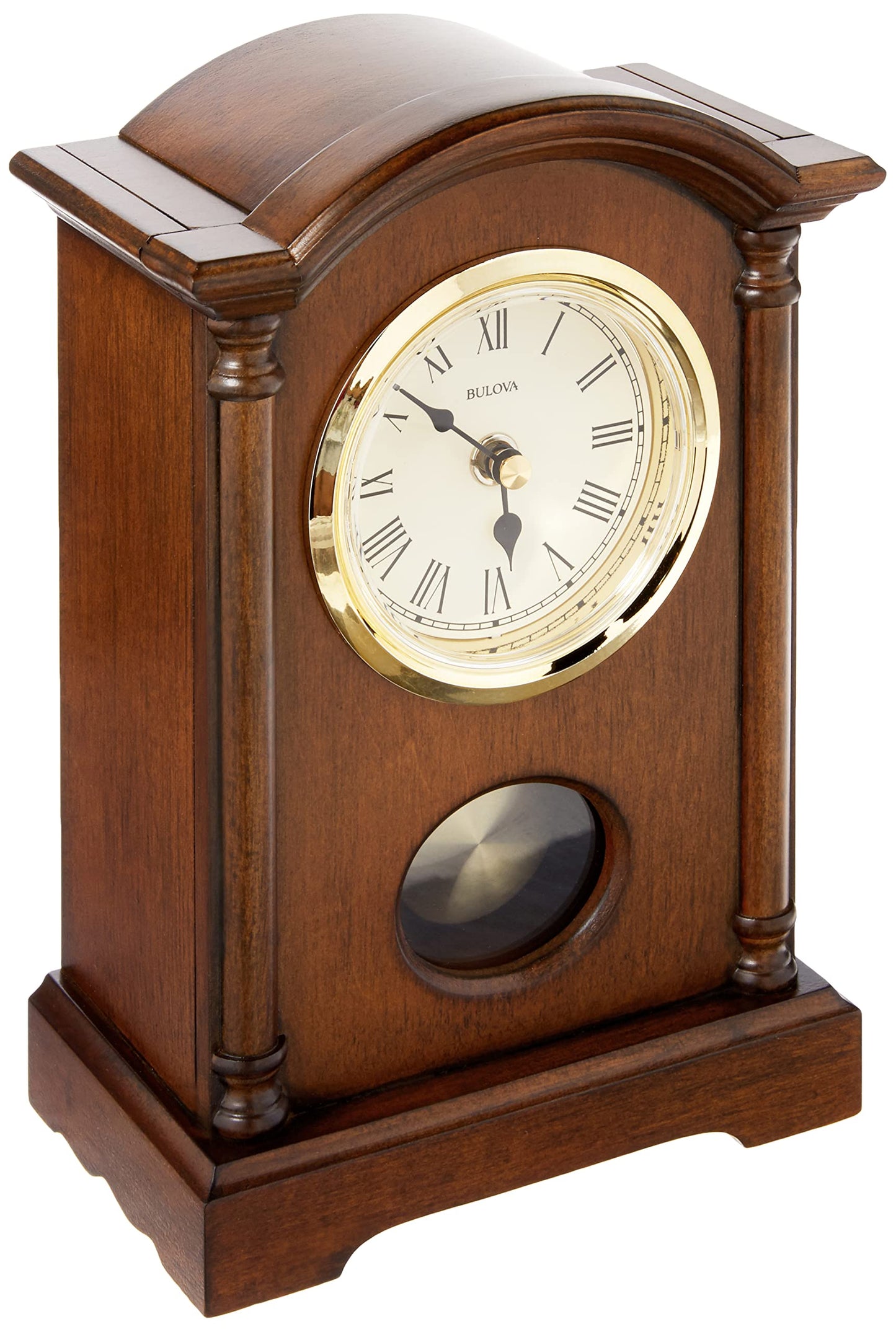 Dalton Chiming Pendulum Table Clock - Walnut Finish - Gold-Tone Accents