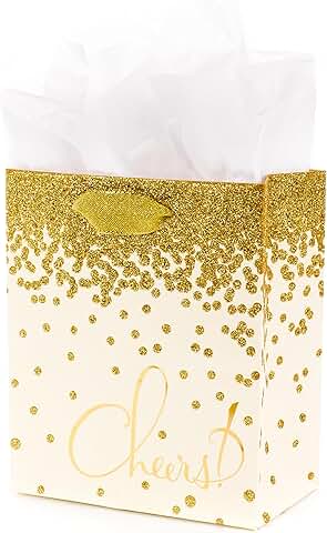 Small 6-inch Gold Glitter Gift Bag with Tissue Paper