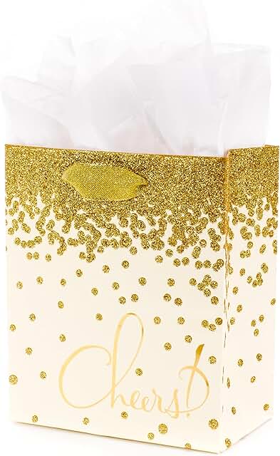 Small 6-inch Gold Glitter Gift Bag with Tissue Paper