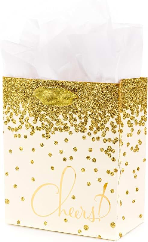Small 6-inch Gold Glitter Gift Bag with Tissue Paper