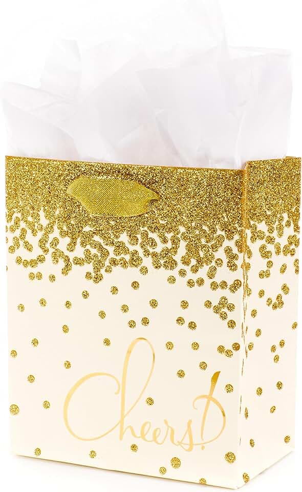 Small 6-inch Gold Glitter Gift Bag with Tissue Paper