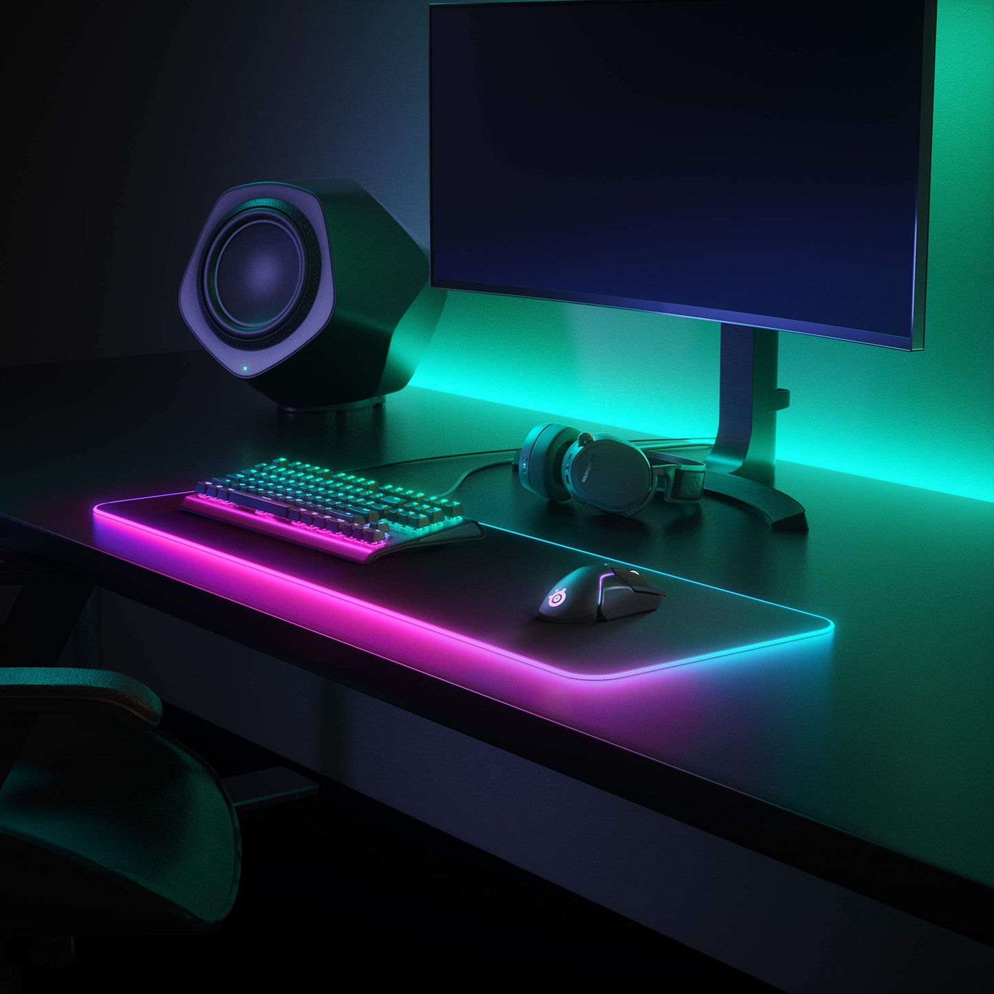 QcK Gaming Surface - XL RGB Prism Cloth - Sized to Cover Desks - Optimized For Gaming Sensors