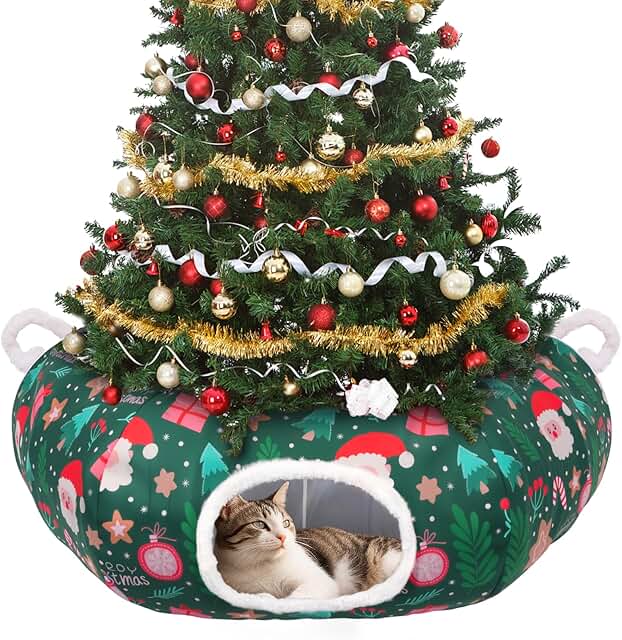 Soft Christmas Tree Cat Tunnel with Cushion and Toys