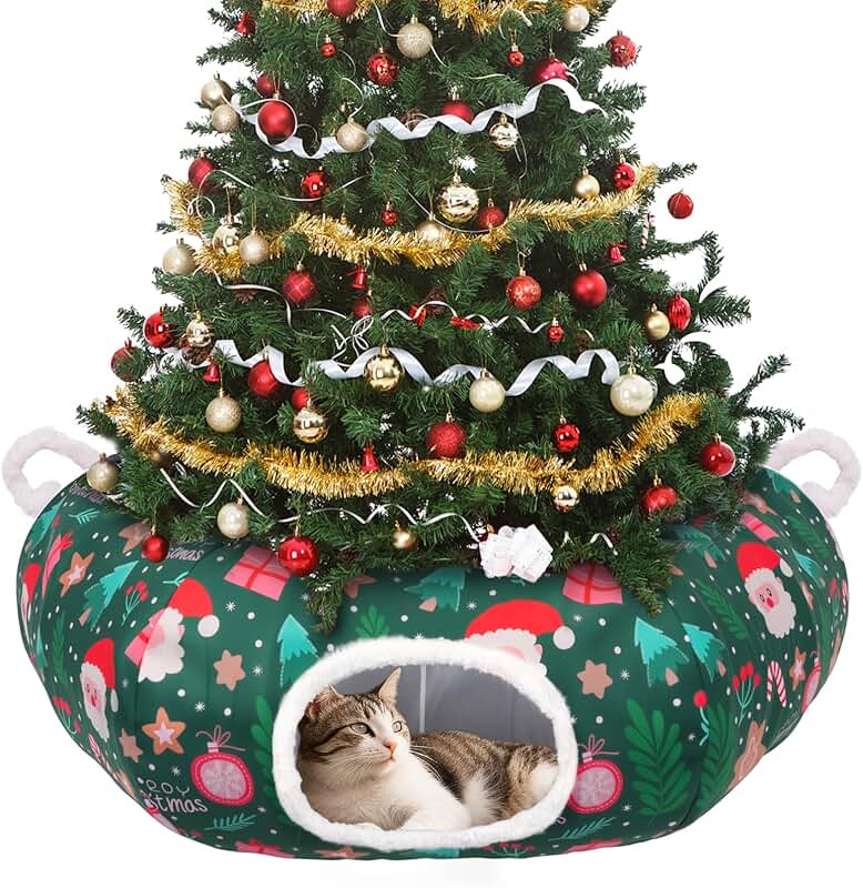 Soft Christmas Tree Cat Tunnel with Cushion and Toys