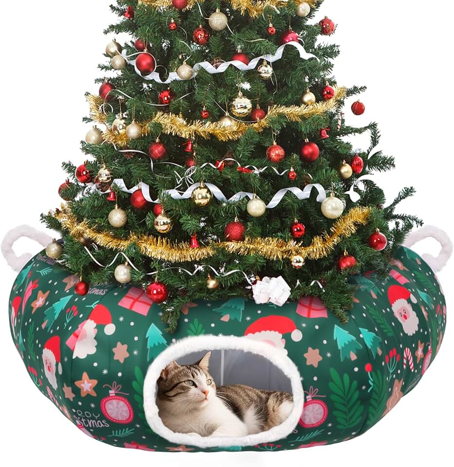 Soft Christmas Tree Cat Tunnel with Cushion and Toys