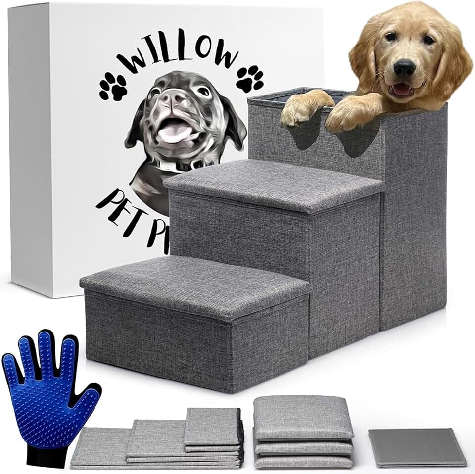 Foldable 24-Inch Dog Stairs for High Beds