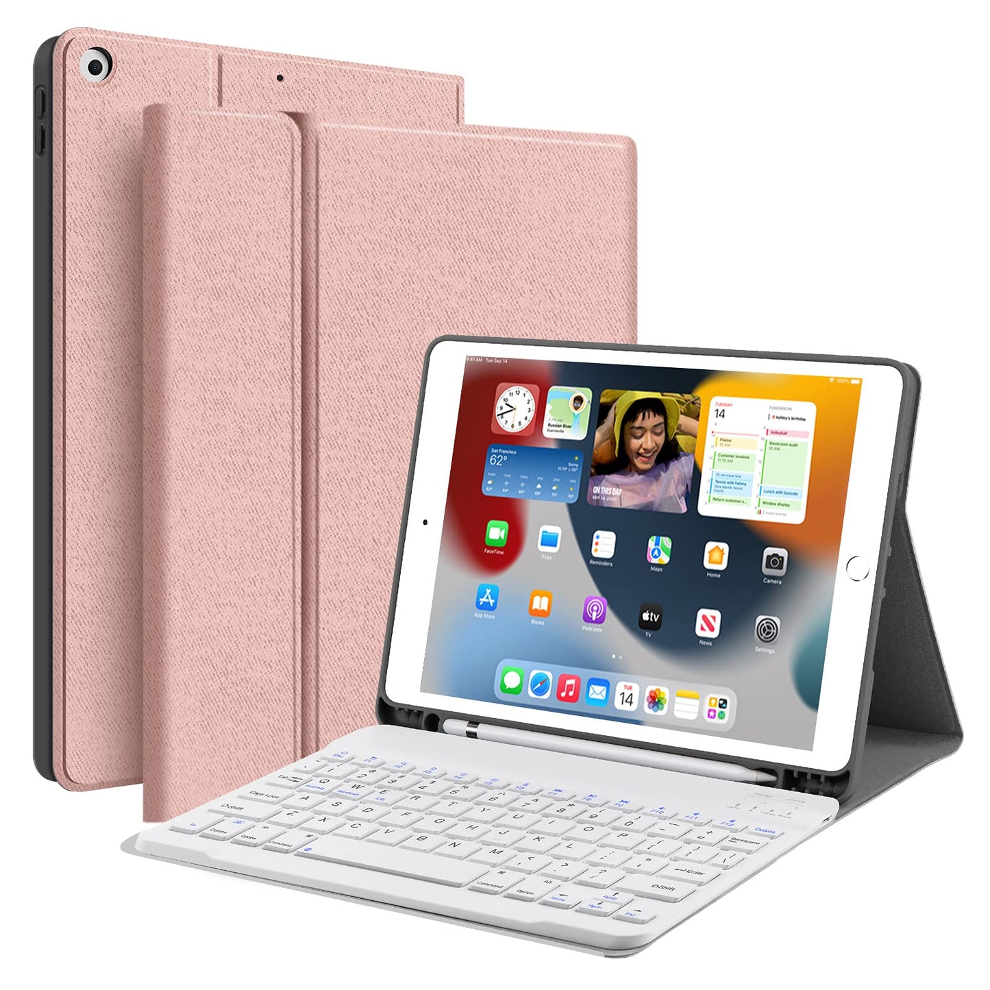 Keyboard Case for iPad 9th Generation 2021 10.2 8th/7th, Wireless Bluetooth Magnetic Detachable Keyboard iPad 9th/8th/7th Gen 2021/2020/2019 Cover Case with Keyboard, Pencil Holder,Rose Gold