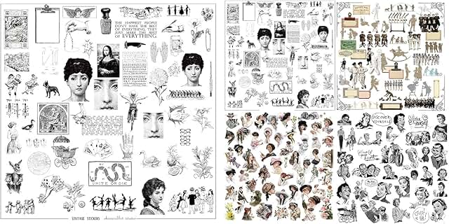 Set of 5 Vintage Junk Journal Stickers