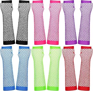 Six Pairs of Neon Fishnet Fingerless Gloves and Arm Sleeves