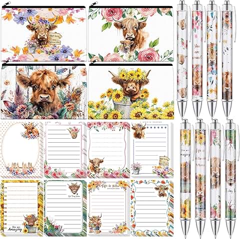 20-Piece Highland Cow Gift Set with Sticky Notes and Pens