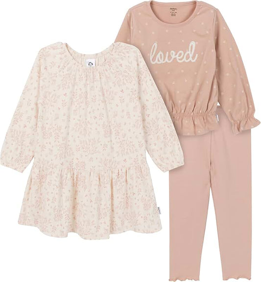 Baby Girls' 3-Piece Dress, Top, and Leggings Set