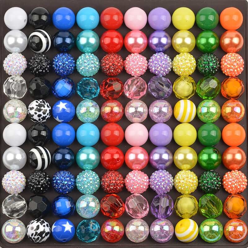 Set of 100 Multicolor 20mm Bubblegum Beads