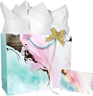 Teal and Pink Gift Bag Set with Tissue and Card