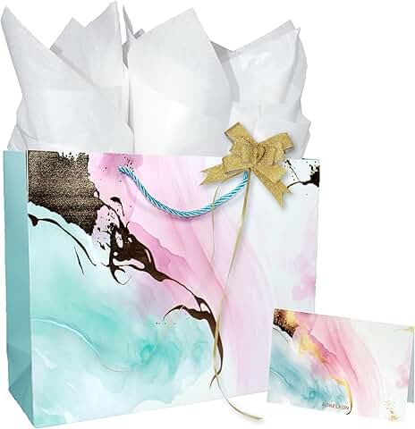 Teal and Pink Gift Bag Set with Tissue and Card