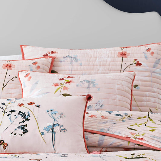 Blakely Floral Quilted Boudoir Throw Pillow, Rose, 20x12
