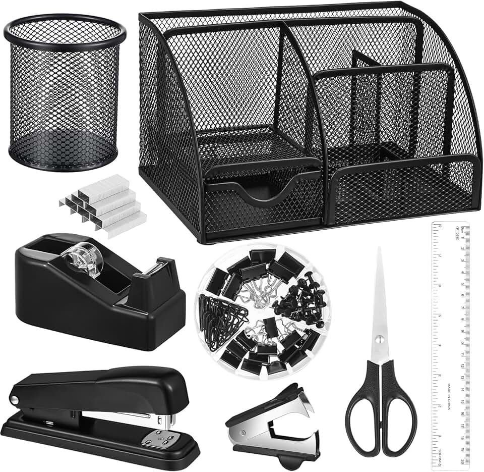 Black Desk Organizer and Accessories Kit