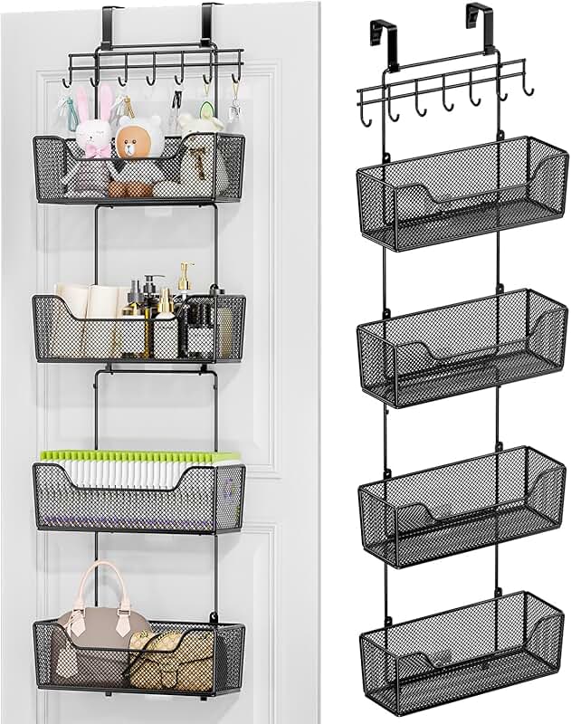 Over the Door Organizer with 4 Baskets and Adjustable Hook