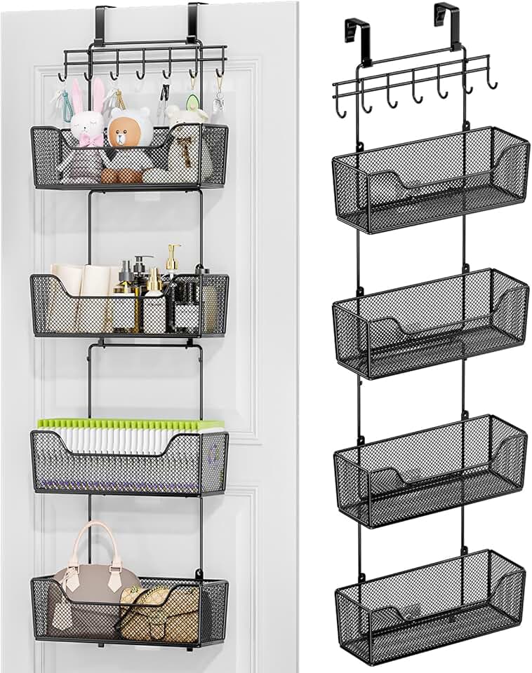 Over the Door Organizer with 4 Baskets and Adjustable Hook