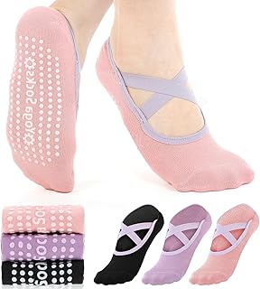 Three Pairs of Women's Pilates and Yoga Shoes in Pink, Purple, and Black